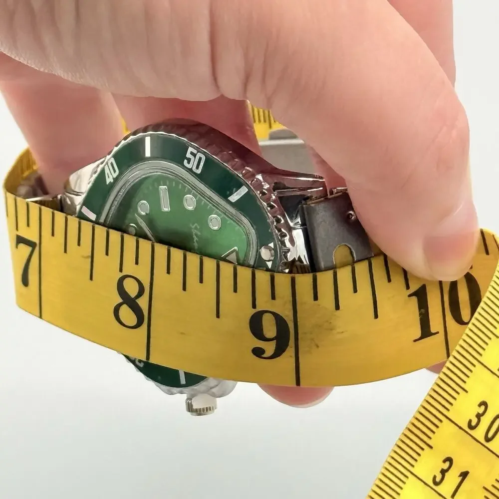 Mens Green Twist Dial Watch Silver Tone Irregular Rhombic Melted Crash Design